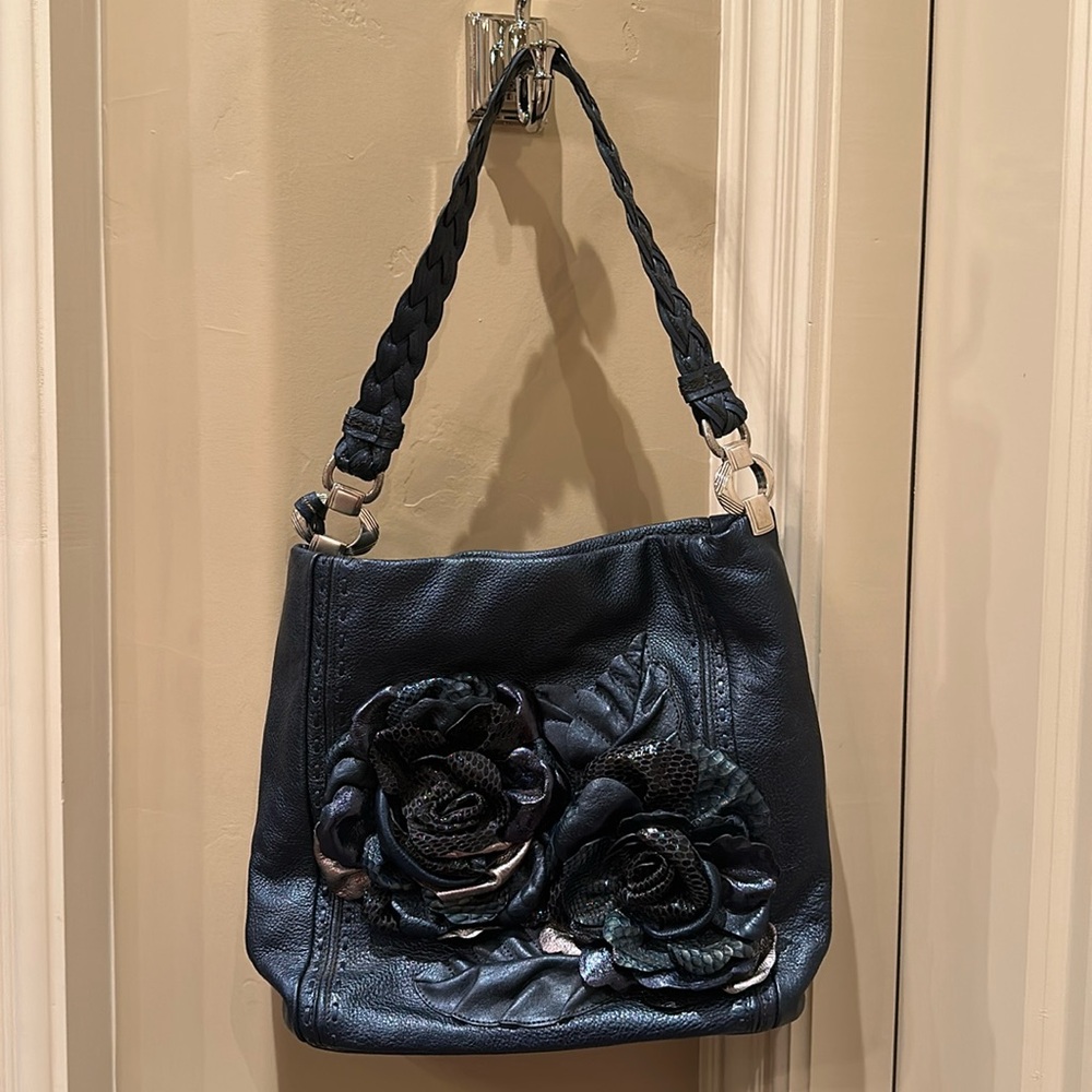 Brighton Blue Shoulder Bag with Floral Design